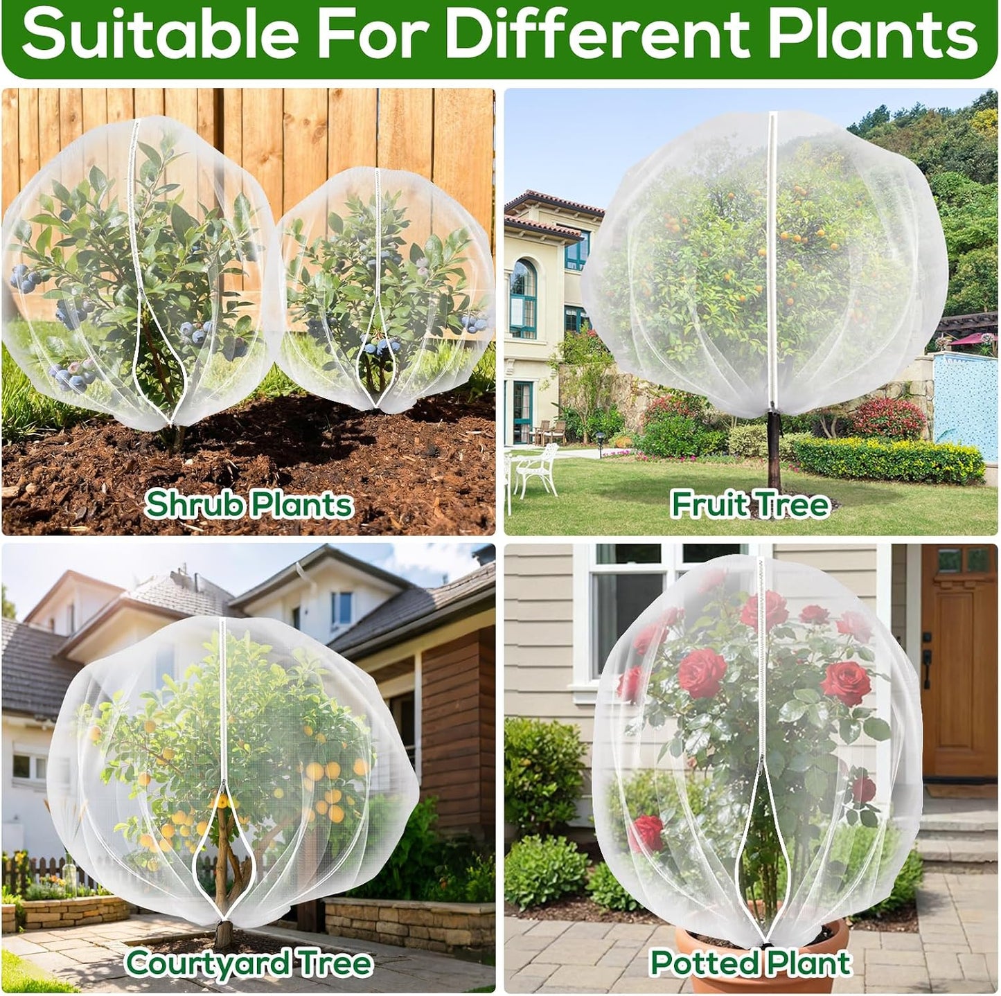 7.8 x 7.8 ft Large Fruit Tree Netting Cover with Zipper and Drawstring,Garden Insect Netting Plant Cover Transparent Bird Plant Barrier Flower Fruit Mesh Screen for Preventing Deer Squirrel Bugs