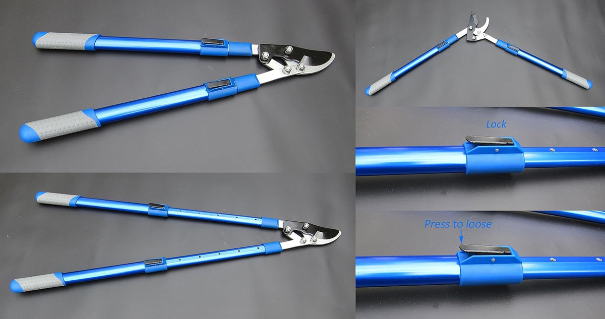 Professional Compound Action Bypass Lopper - Expandable from 28Inches to 40Inches - Heat Treated Stainless Steel Blade - Aluminium Handle - Soft Touch Grip - Telescopic Power Leverage Lopper 40-Inch