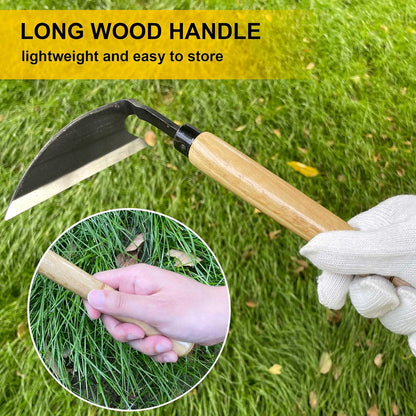 Japanese Weeding Sickle, Wide Blade Gardening Tools - Premium Quality Hand Hoes/Weeding Sickle Have Very Sharp Edge for Quick Work (Long Handle)