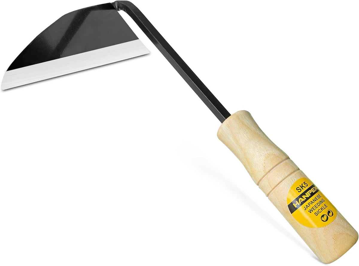 Japanese Weeding Sickle, Wide Blade Gardening Tools - Premium Quality Hand Hoes/Weeding Sickle Have Very Sharp Edge for Quick Work (Long Handle)