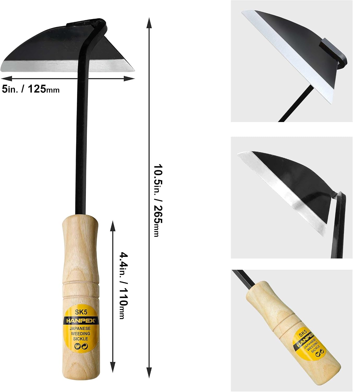 Japanese Weeding Sickle, Wide Blade Gardening Tools - Premium Quality Hand Hoes/Weeding Sickle Have Very Sharp Edge for Quick Work (Long Handle)