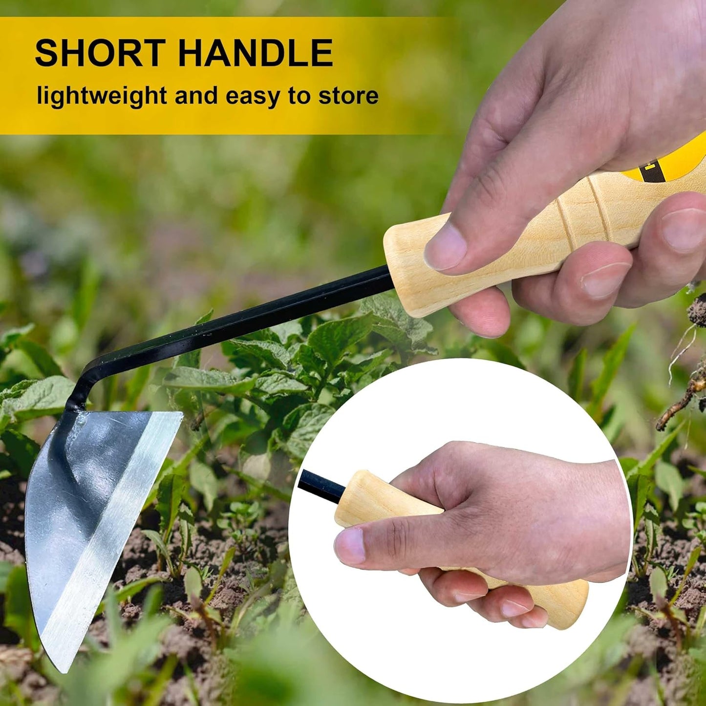 Japanese Weeding Sickle, Wide Blade Gardening Tools - Premium Quality Hand Hoes/Weeding Sickle Have Very Sharp Edge for Quick Work (Long Handle)