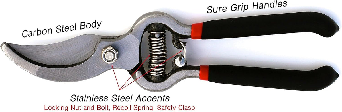 Classic Bypass Pruning Shears Clippers – Heavy Duty Forged Steel Garden Pruners – Safety Lock – Non Slip Comfort Grips – Cuts up to 1” Diameter – Professional Bypass Pruners for Gardening