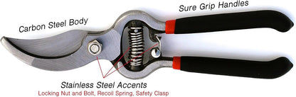 Classic Bypass Pruning Shears Clippers – Heavy Duty Forged Steel Garden Pruners – Safety Lock – Non Slip Comfort Grips – Cuts up to 1” Diameter – Professional Bypass Pruners for Gardening