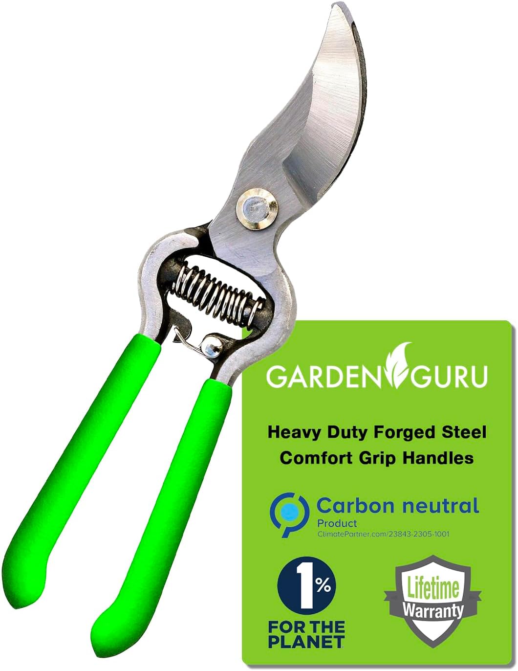 Classic Bypass Pruning Shears Clippers – Heavy Duty Forged Steel Garden Pruners – Safety Lock – Non Slip Comfort Grips – Cuts up to 1” Diameter – Professional Bypass Pruners for Gardening