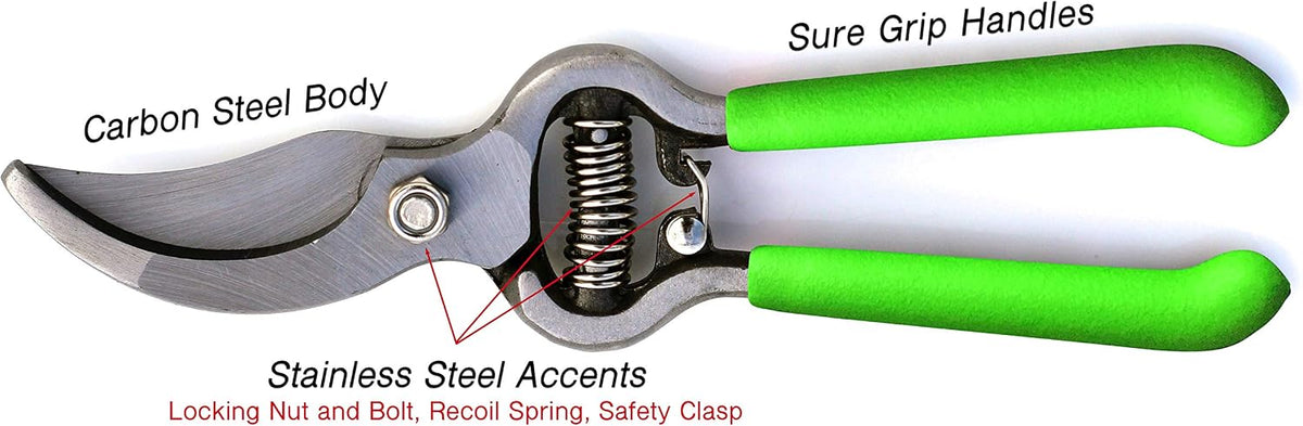 Classic Bypass Pruning Shears Clippers – Heavy Duty Forged Steel Garden Pruners – Safety Lock – Non Slip Comfort Grips – Cuts up to 1” Diameter – Professional Bypass Pruners for Gardening