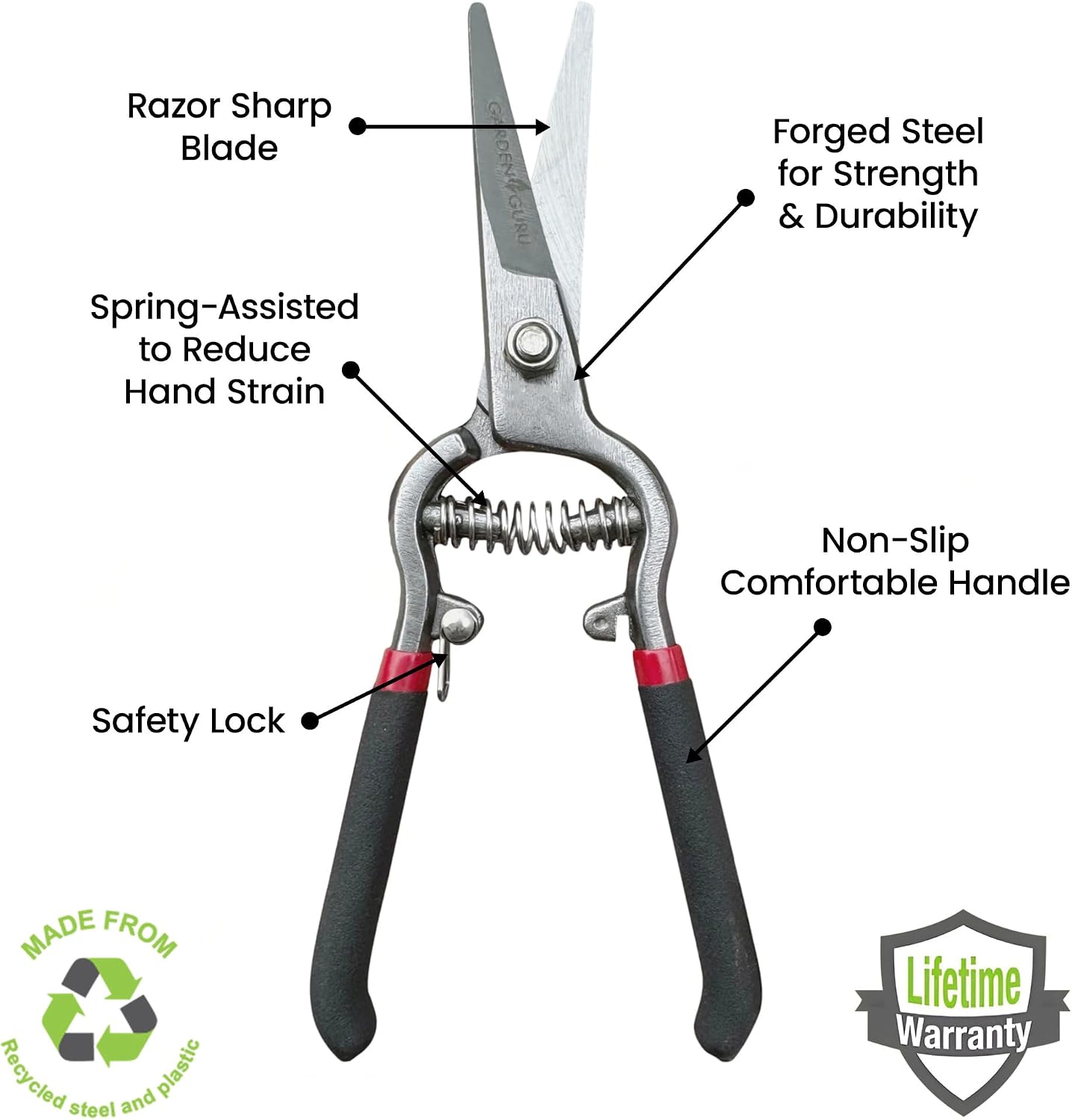 Classic Bypass Pruning Shears Clippers – Heavy Duty Forged Steel Garden Pruners – Safety Lock – Non Slip Comfort Grips – Cuts up to 1” Diameter – Professional Bypass Pruners for Gardening