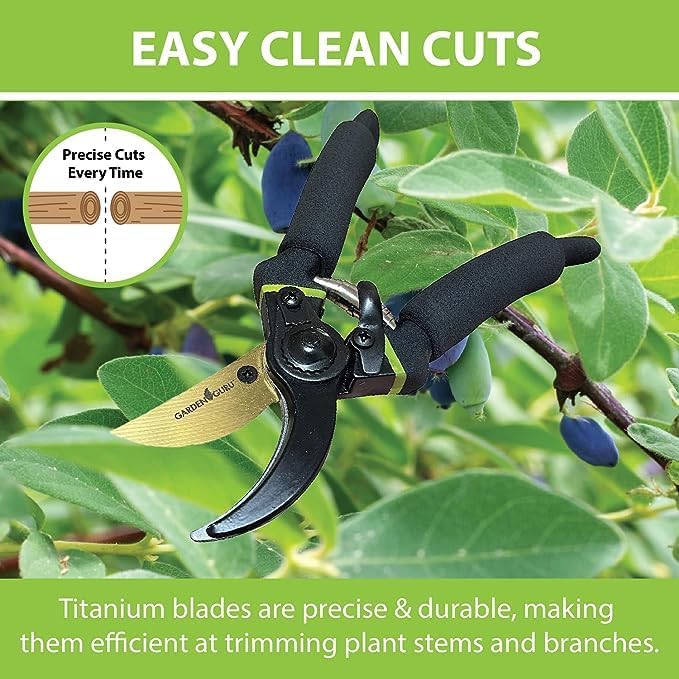 Classic Bypass Pruning Shears Clippers – Heavy Duty Forged Steel Garden Pruners – Safety Lock – Non Slip Comfort Grips – Cuts up to 1” Diameter – Professional Bypass Pruners for Gardening