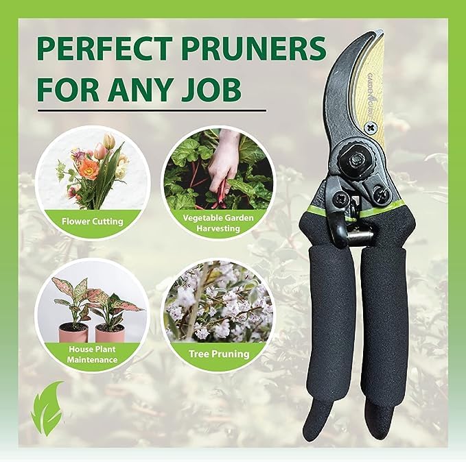 Classic Bypass Pruning Shears Clippers – Heavy Duty Forged Steel Garden Pruners – Safety Lock – Non Slip Comfort Grips – Cuts up to 1” Diameter – Professional Bypass Pruners for Gardening