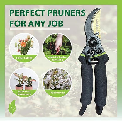 Classic Bypass Pruning Shears Clippers – Heavy Duty Forged Steel Garden Pruners – Safety Lock – Non Slip Comfort Grips – Cuts up to 1” Diameter – Professional Bypass Pruners for Gardening