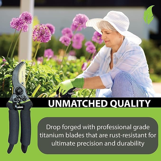 Classic Bypass Pruning Shears Clippers – Heavy Duty Forged Steel Garden Pruners – Safety Lock – Non Slip Comfort Grips – Cuts up to 1” Diameter – Professional Bypass Pruners for Gardening
