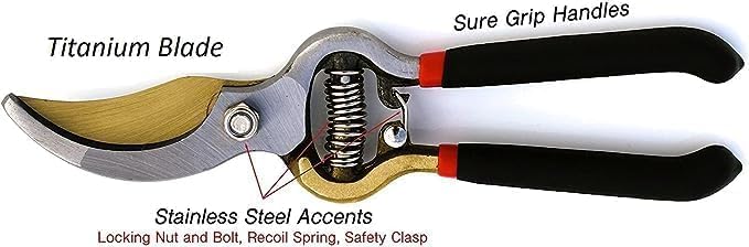 Classic Bypass Pruning Shears Clippers – Heavy Duty Forged Steel Garden Pruners – Safety Lock – Non Slip Comfort Grips – Cuts up to 1” Diameter – Professional Bypass Pruners for Gardening