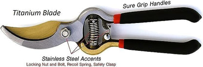 Classic Bypass Pruning Shears Clippers – Heavy Duty Forged Steel Garden Pruners – Safety Lock – Non Slip Comfort Grips – Cuts up to 1” Diameter – Professional Bypass Pruners for Gardening