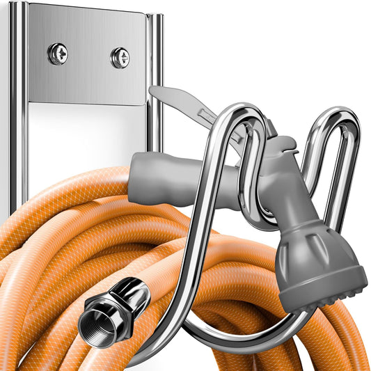 Stainless Steel Garden Hose Holder - Silver SS304 Water Hose Holder - Wall Mounted Hose Hanger Heavy Duty for Water Hose Extension Cords Vacuum Hose, Anti-Rust (1 Pack)