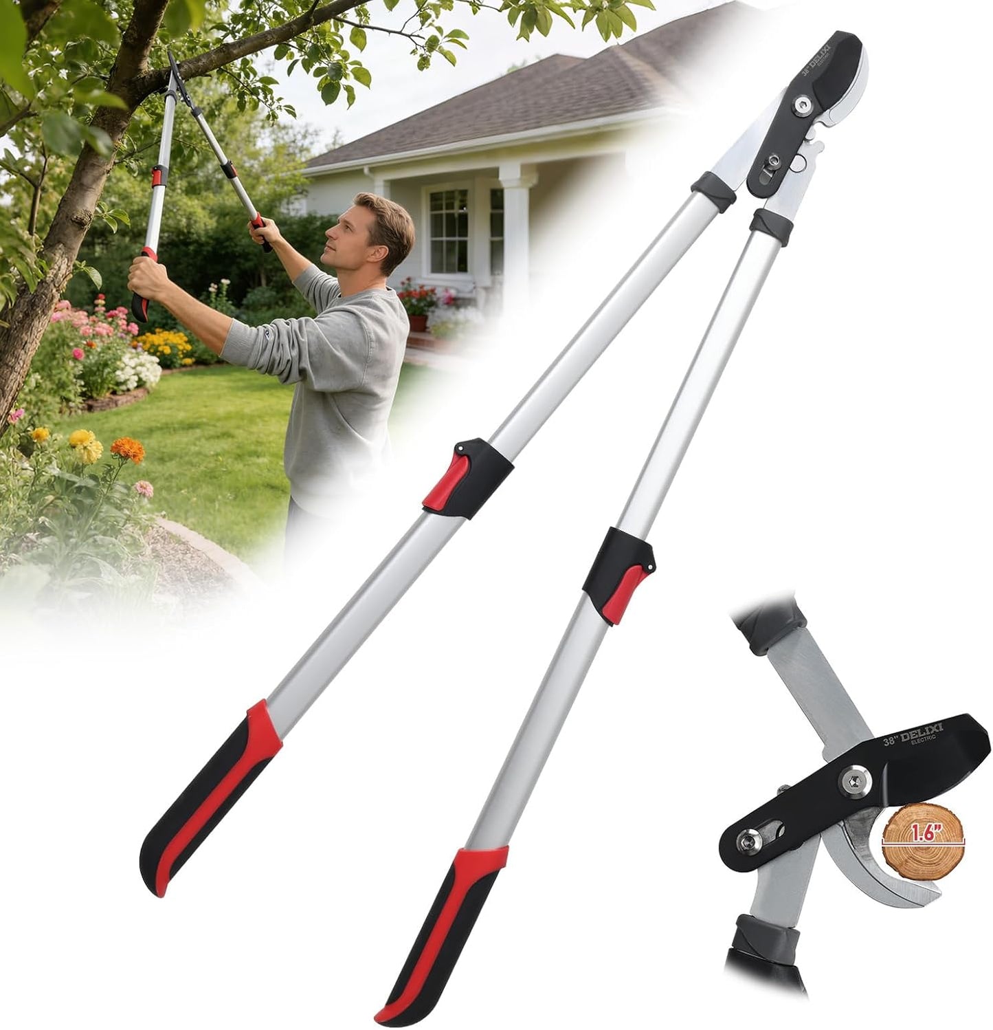Extendable Loopers for Tree Trimming, 26-38'' Heavy Duty Thick Branches Cutter Lopping Shears with SK5 Steel Blade, Pruning Shears with 1.6” Cut Capacity, Loppers with Compound Action for Gardening