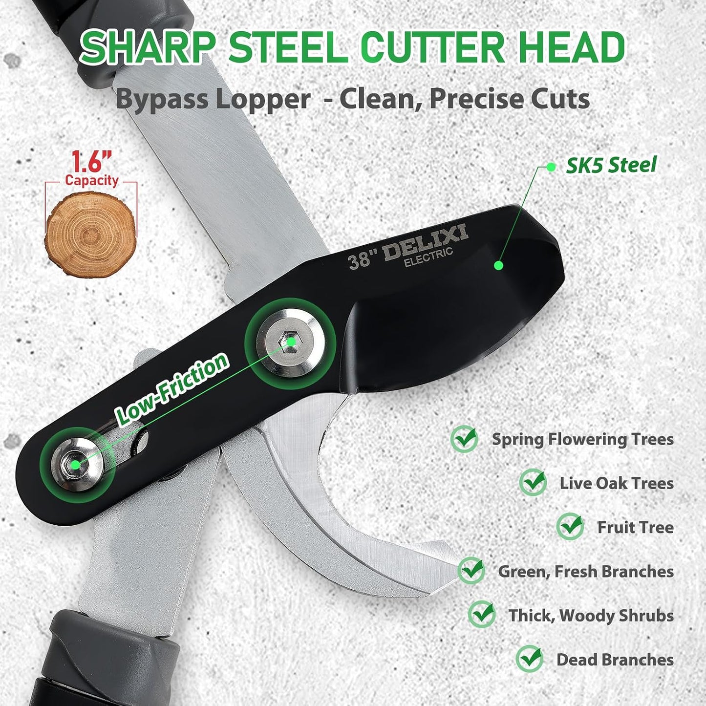 Extendable Loopers for Tree Trimming, 26-38'' Heavy Duty Thick Branches Cutter Lopping Shears with SK5 Steel Blade, Pruning Shears with 1.6” Cut Capacity, Loppers with Compound Action for Gardening