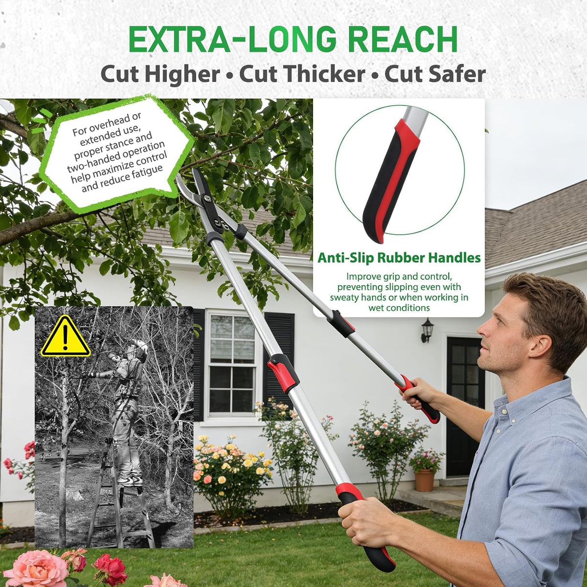 Extendable Loopers for Tree Trimming, 26-38'' Heavy Duty Thick Branches Cutter Lopping Shears with SK5 Steel Blade, Pruning Shears with 1.6” Cut Capacity, Loppers with Compound Action for Gardening