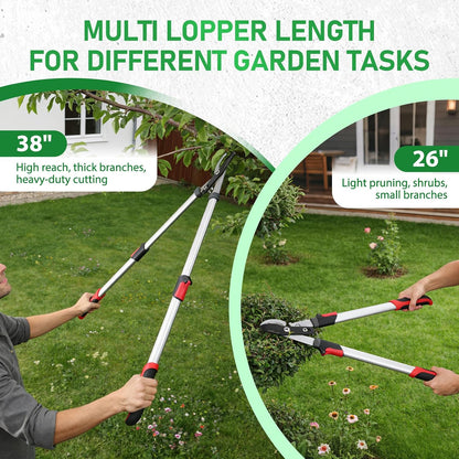 Extendable Loopers for Tree Trimming, 26-38'' Heavy Duty Thick Branches Cutter Lopping Shears with SK5 Steel Blade, Pruning Shears with 1.6” Cut Capacity, Loppers with Compound Action for Gardening