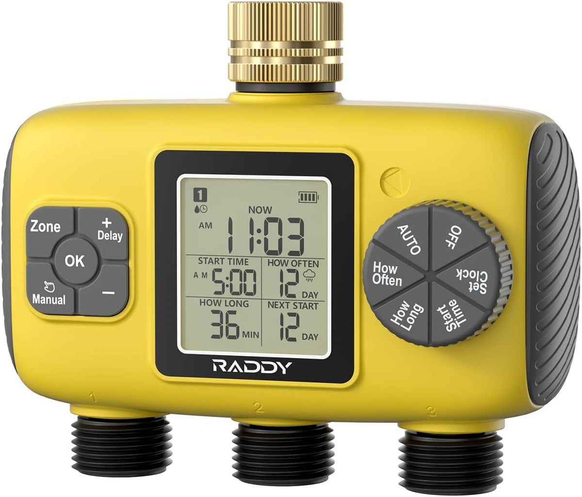 WS-8 3-Zone Sprinkler Timer, Heavy-Duty Controller, Yellow