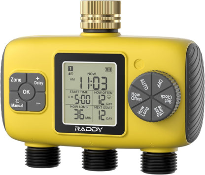 WS-8 3-Zone Sprinkler Timer, Heavy-Duty Controller, Yellow