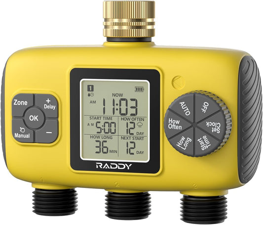 WS-8 3-Zone Sprinkler Timer, Heavy-Duty Controller, Yellow