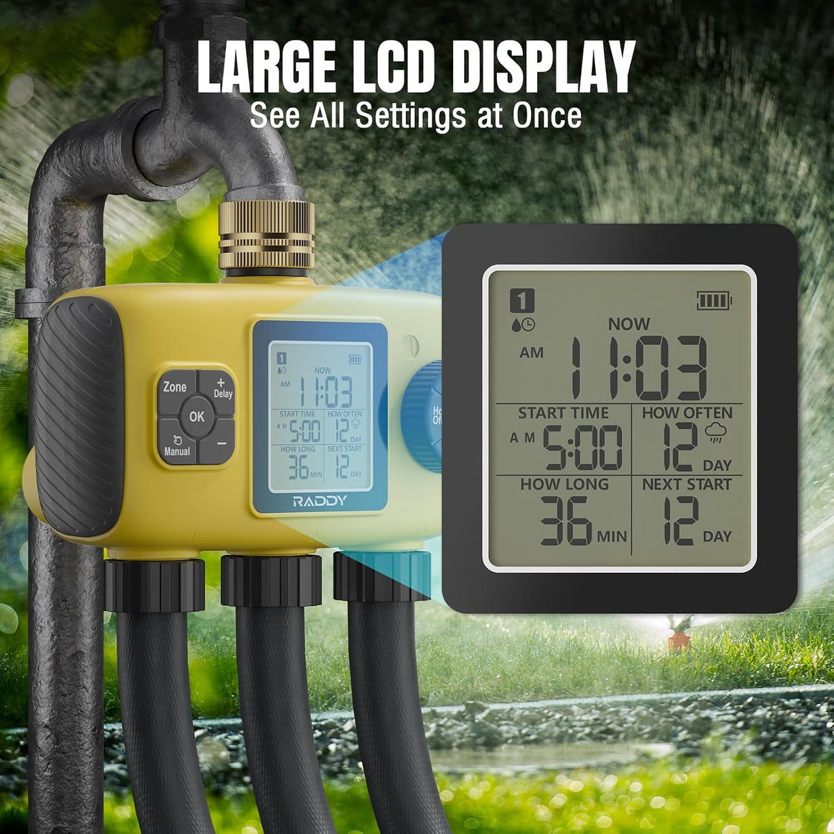 WS-8 3-Zone Sprinkler Timer, Heavy-Duty Controller, Yellow