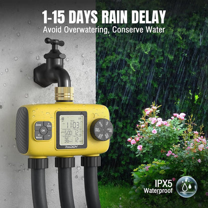 WS-8 3-Zone Sprinkler Timer, Heavy-Duty Controller, Yellow