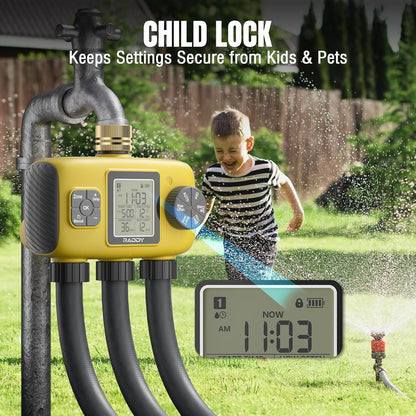 WS-8 3-Zone Sprinkler Timer, Heavy-Duty Controller, Yellow