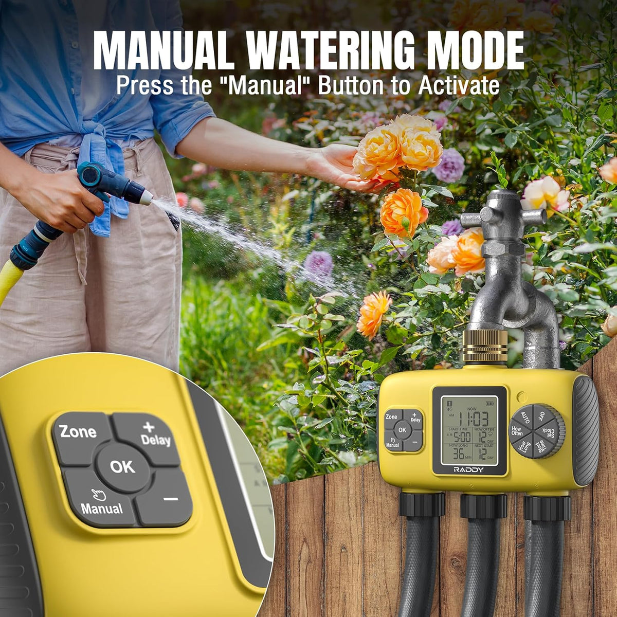 WS-8 3-Zone Sprinkler Timer, Heavy-Duty Controller, Yellow