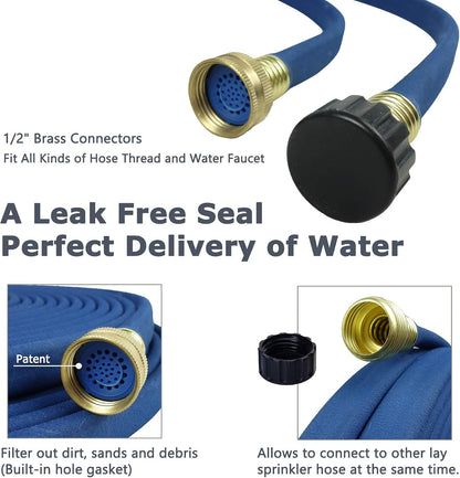Durable Soaker Hose - Saves 70% Water, Waters Roots Directly for Plants, Flexible & Easy Setup for Garden Beds, Vegetables, Flowers, Blue, 50FT