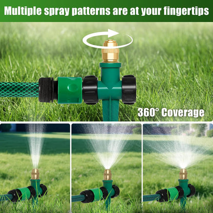 4 Pack Flexible Sprinkler System with Spike Base, Above Ground Sprinkler System kit, Multi-Adjustable Irrigation Sprinkler Set for Yard, Lawn, 32.5FT Garden Hose Included