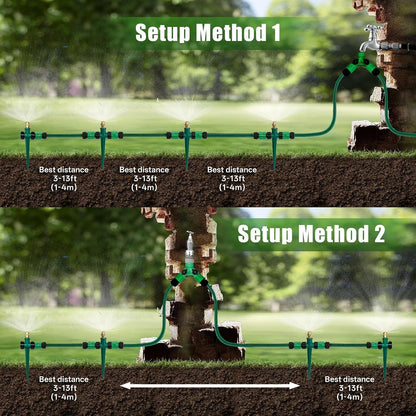 4 Pack Flexible Sprinkler System with Spike Base, Above Ground Sprinkler System kit, Multi-Adjustable Irrigation Sprinkler Set for Yard, Lawn, 32.5FT Garden Hose Included