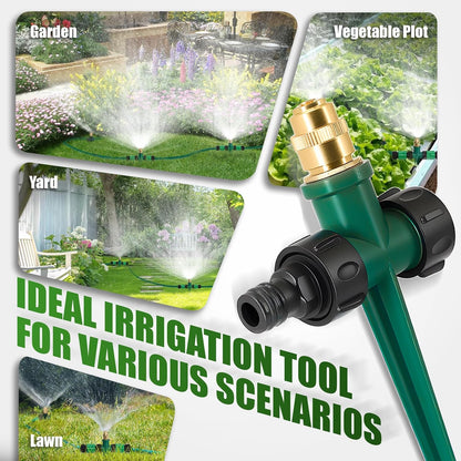 4 Pack Flexible Sprinkler System with Spike Base, Above Ground Sprinkler System kit, Multi-Adjustable Irrigation Sprinkler Set for Yard, Lawn, 32.5FT Garden Hose Included