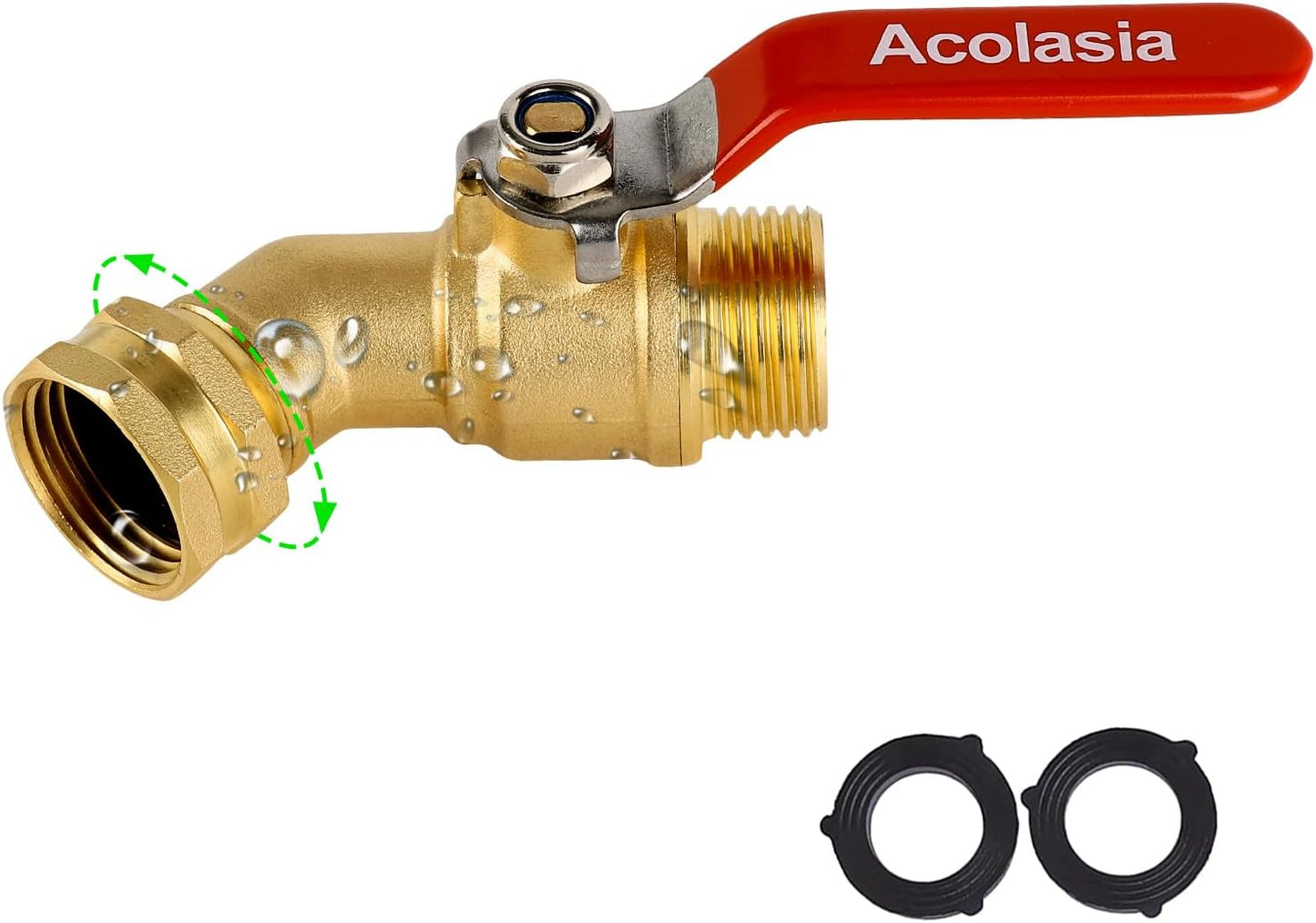 Hose Splitter 2 Way Heavy Duty Brass Garden Hose Splitter with 360° Rotatable, 304 Stainless Steel Long Handle Outdoor Full Flow Hose Splitter Connector, 3/4" GHT Thread