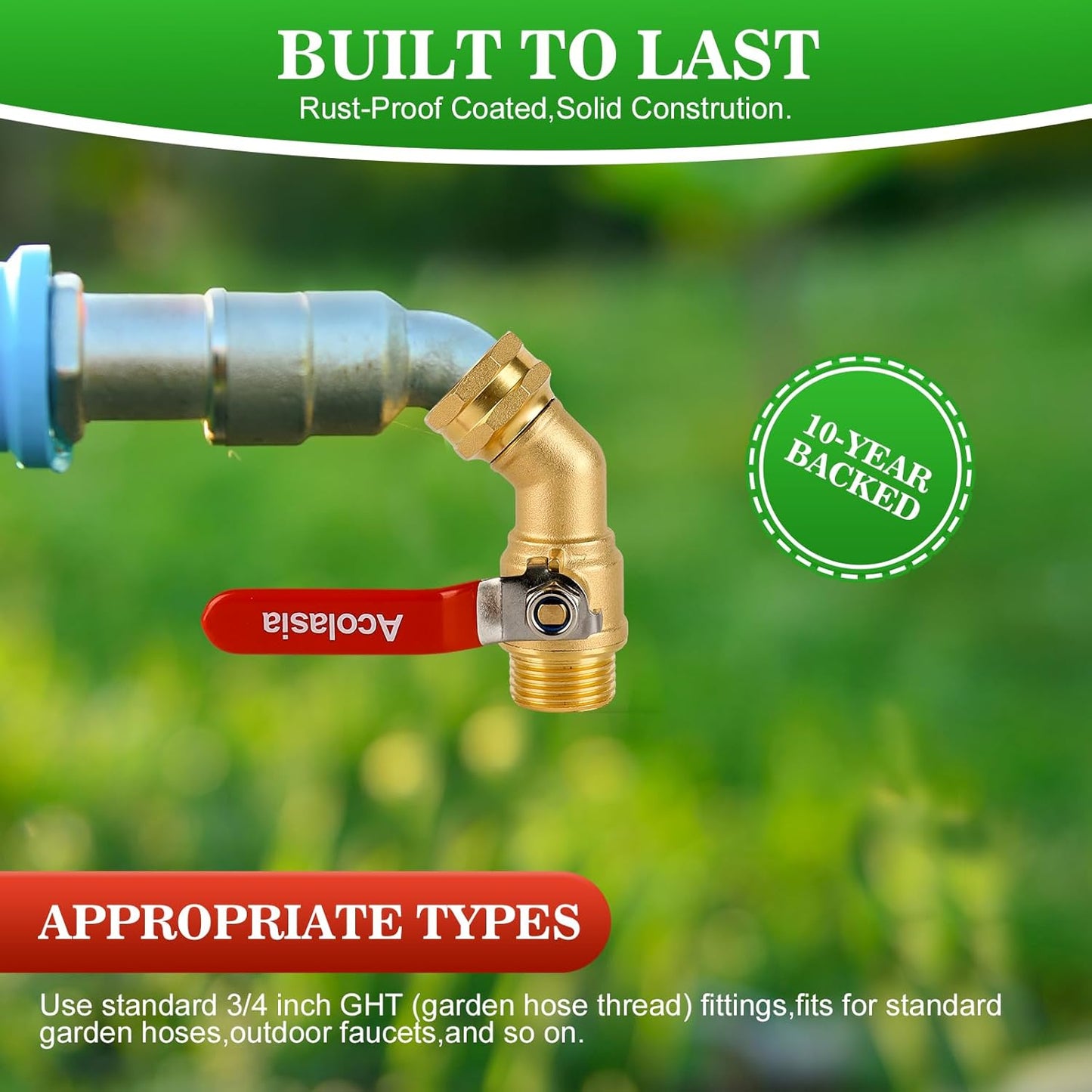 Hose Splitter 2 Way Heavy Duty Brass Garden Hose Splitter with 360° Rotatable, 304 Stainless Steel Long Handle Outdoor Full Flow Hose Splitter Connector, 3/4" GHT Thread
