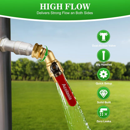 Hose Splitter 2 Way Heavy Duty Brass Garden Hose Splitter with 360° Rotatable, 304 Stainless Steel Long Handle Outdoor Full Flow Hose Splitter Connector, 3/4" GHT Thread