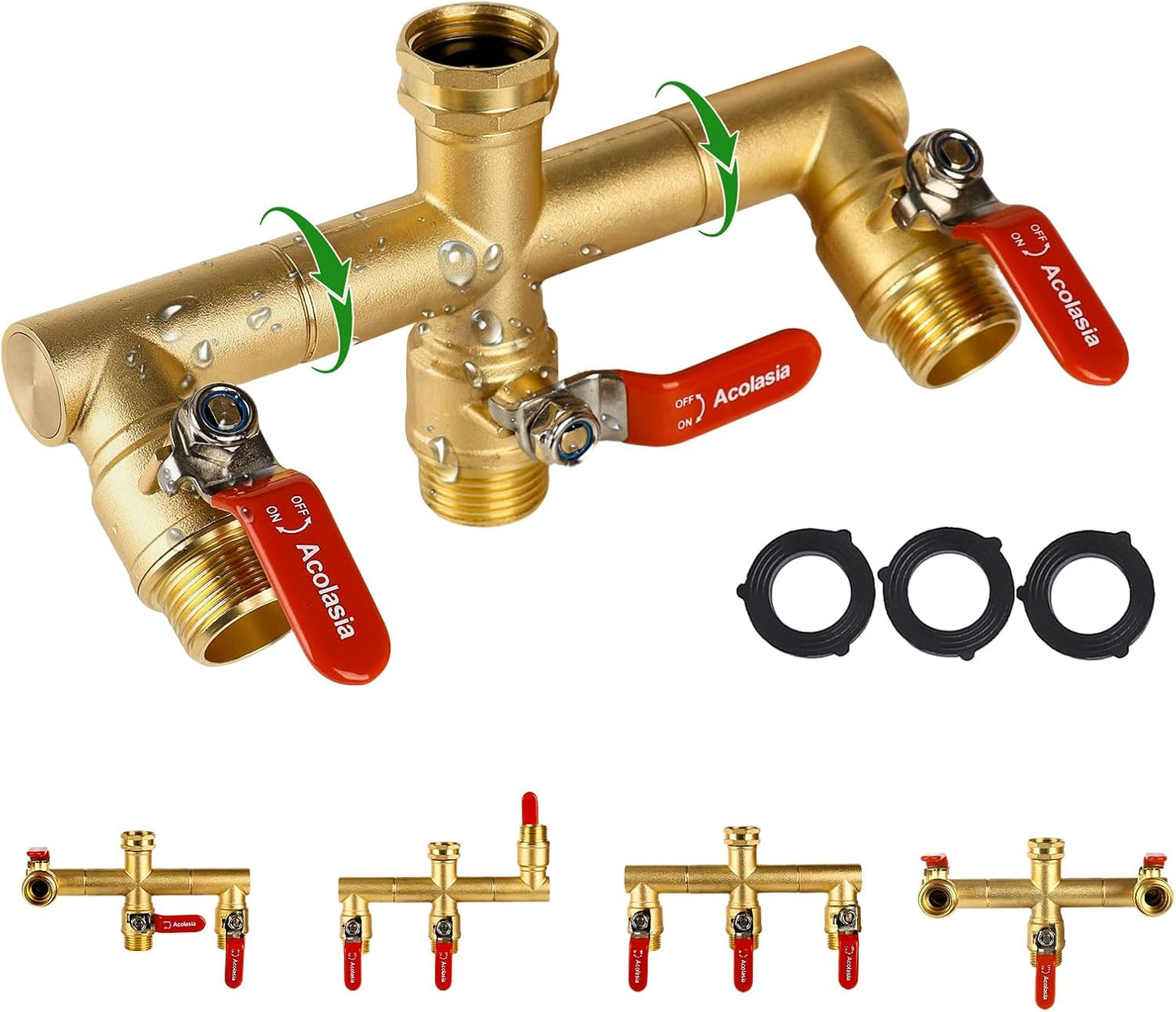 Hose Splitter 2 Way Heavy Duty Brass Garden Hose Splitter with 360° Rotatable, 304 Stainless Steel Long Handle Outdoor Full Flow Hose Splitter Connector, 3/4" GHT Thread