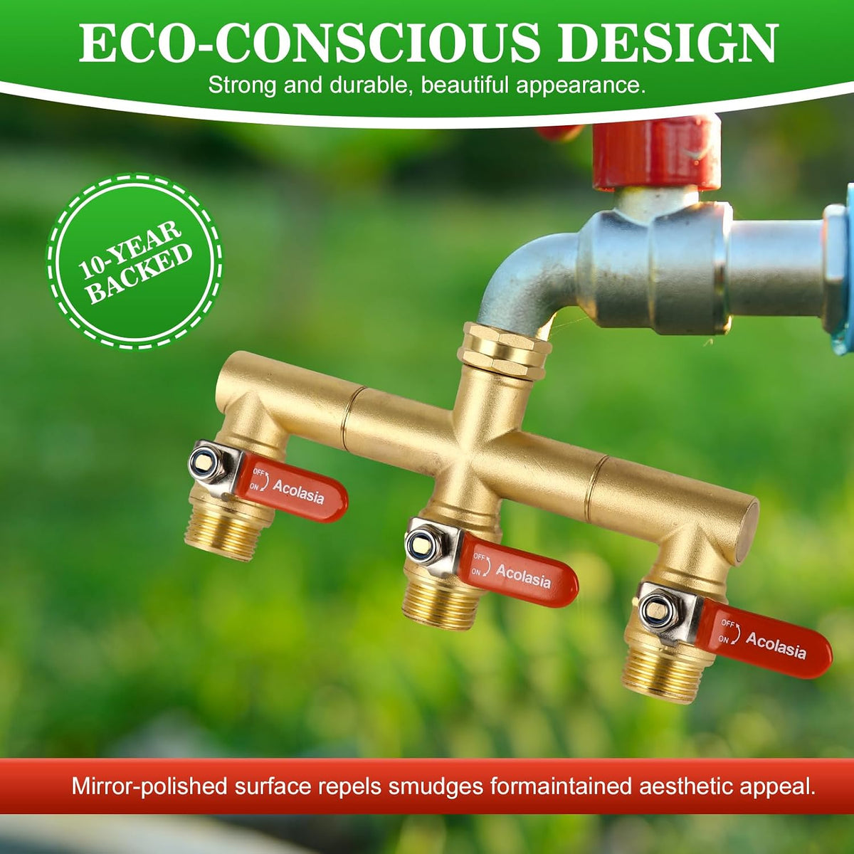 Hose Splitter 2 Way Heavy Duty Brass Garden Hose Splitter with 360° Rotatable, 304 Stainless Steel Long Handle Outdoor Full Flow Hose Splitter Connector, 3/4" GHT Thread