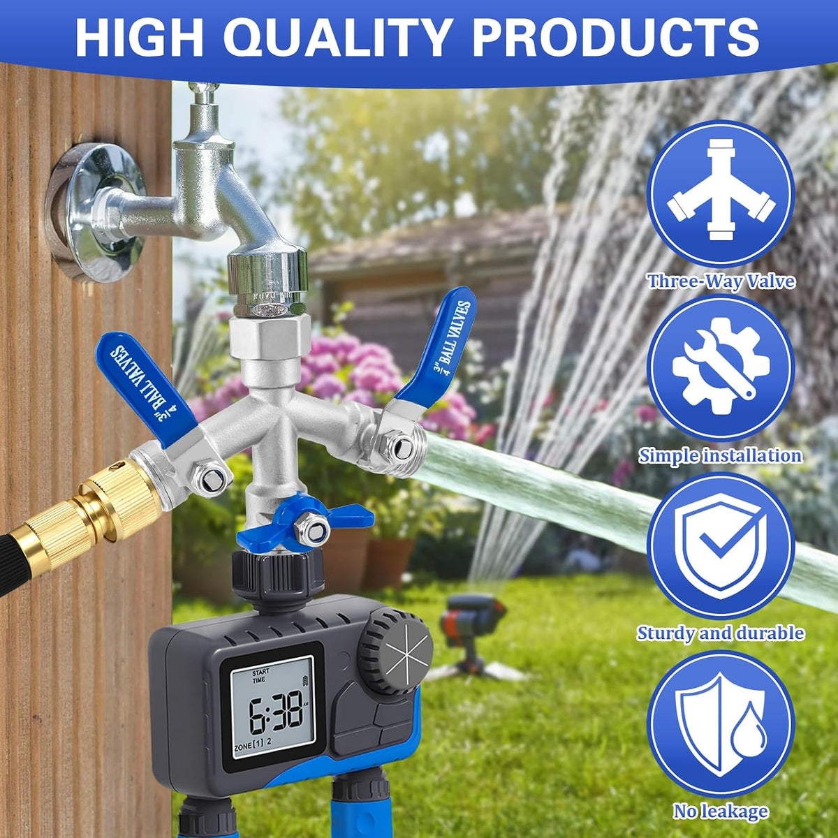 Garden Hose Splitter 3 Way, Heavy Duty 304 Stainless Steel Hose Splitter with Shut-off Valves, Full Flow Garden Water Hose Bib Spigot Splitter, 3/4'' GHT Thread Outdoor Faucet Splitter