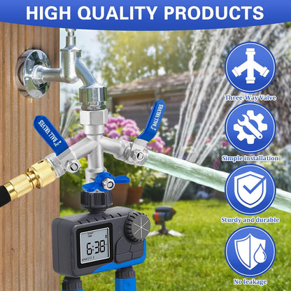 Garden Hose Splitter 3 Way, Heavy Duty 304 Stainless Steel Hose Splitter with Shut-off Valves, Full Flow Garden Water Hose Bib Spigot Splitter, 3/4'' GHT Thread Outdoor Faucet Splitter