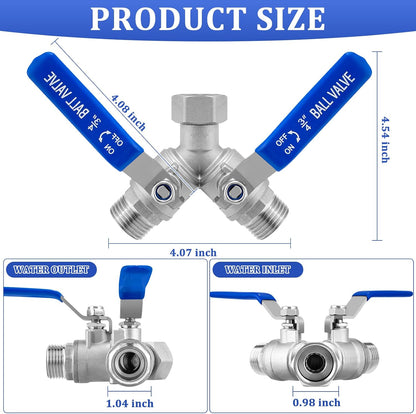 Garden Hose Splitter 3 Way, Heavy Duty 304 Stainless Steel Hose Splitter with Shut-off Valves, Full Flow Garden Water Hose Bib Spigot Splitter, 3/4'' GHT Thread Outdoor Faucet Splitter