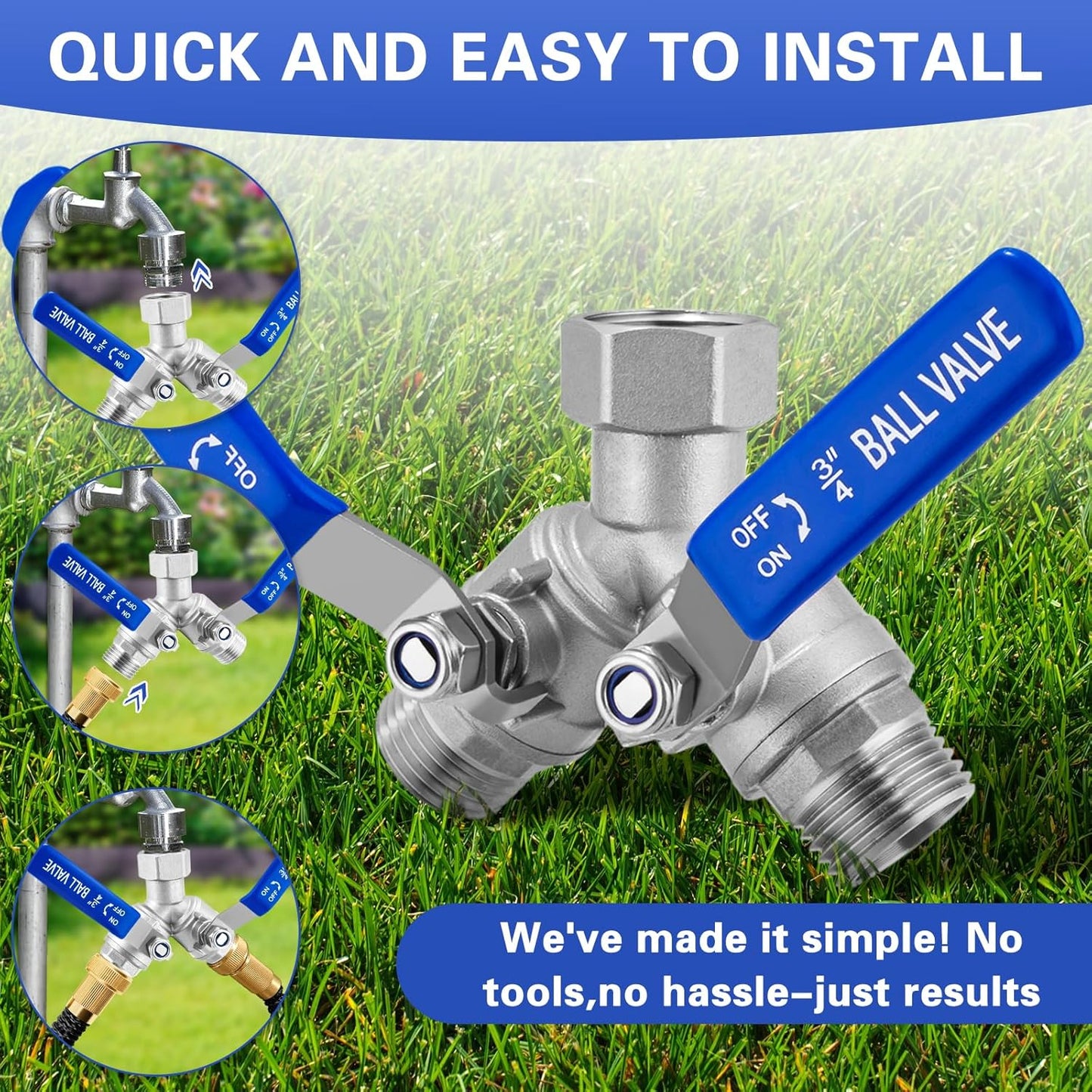 Garden Hose Splitter 3 Way, Heavy Duty 304 Stainless Steel Hose Splitter with Shut-off Valves, Full Flow Garden Water Hose Bib Spigot Splitter, 3/4'' GHT Thread Outdoor Faucet Splitter