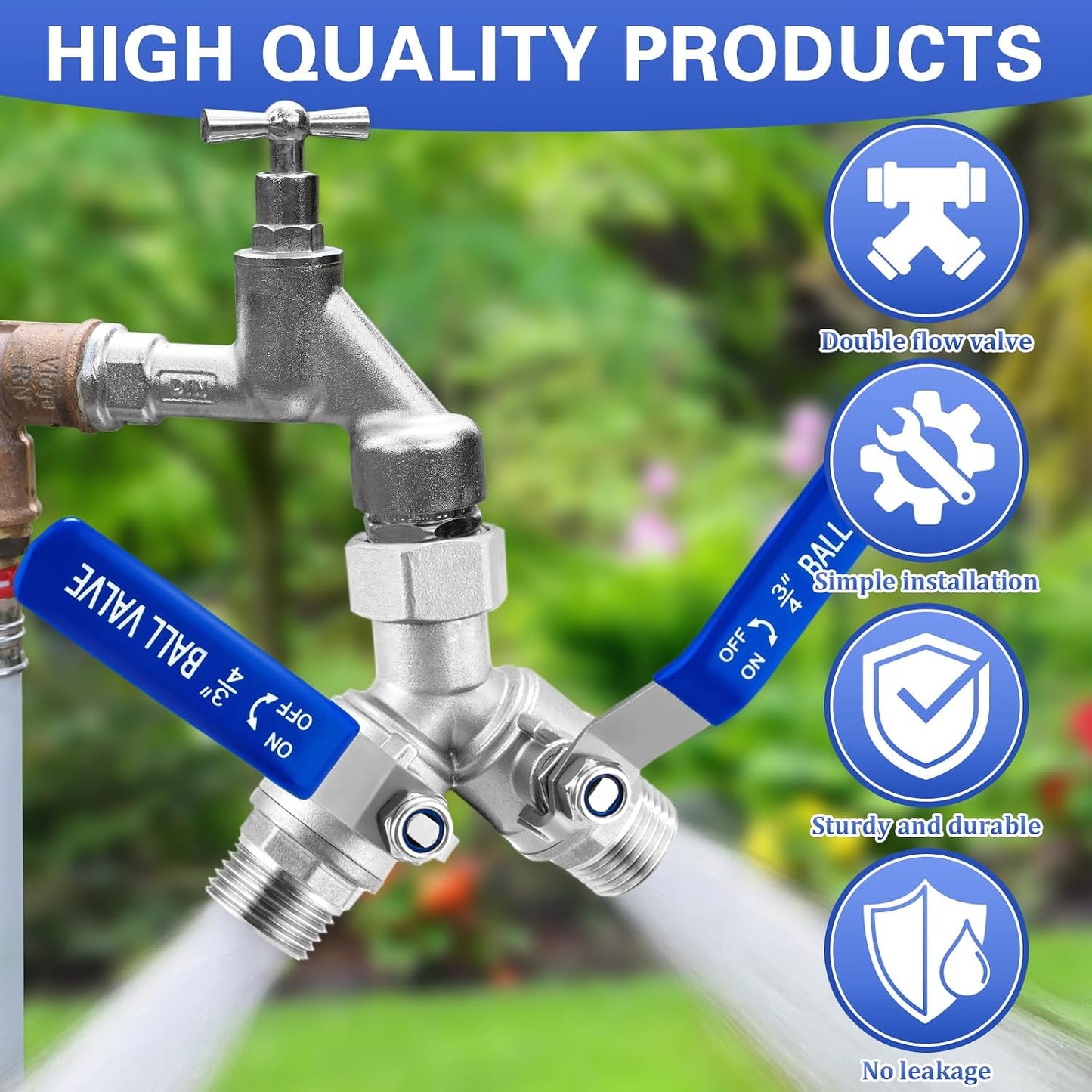 Garden Hose Splitter 3 Way, Heavy Duty 304 Stainless Steel Hose Splitter with Shut-off Valves, Full Flow Garden Water Hose Bib Spigot Splitter, 3/4'' GHT Thread Outdoor Faucet Splitter