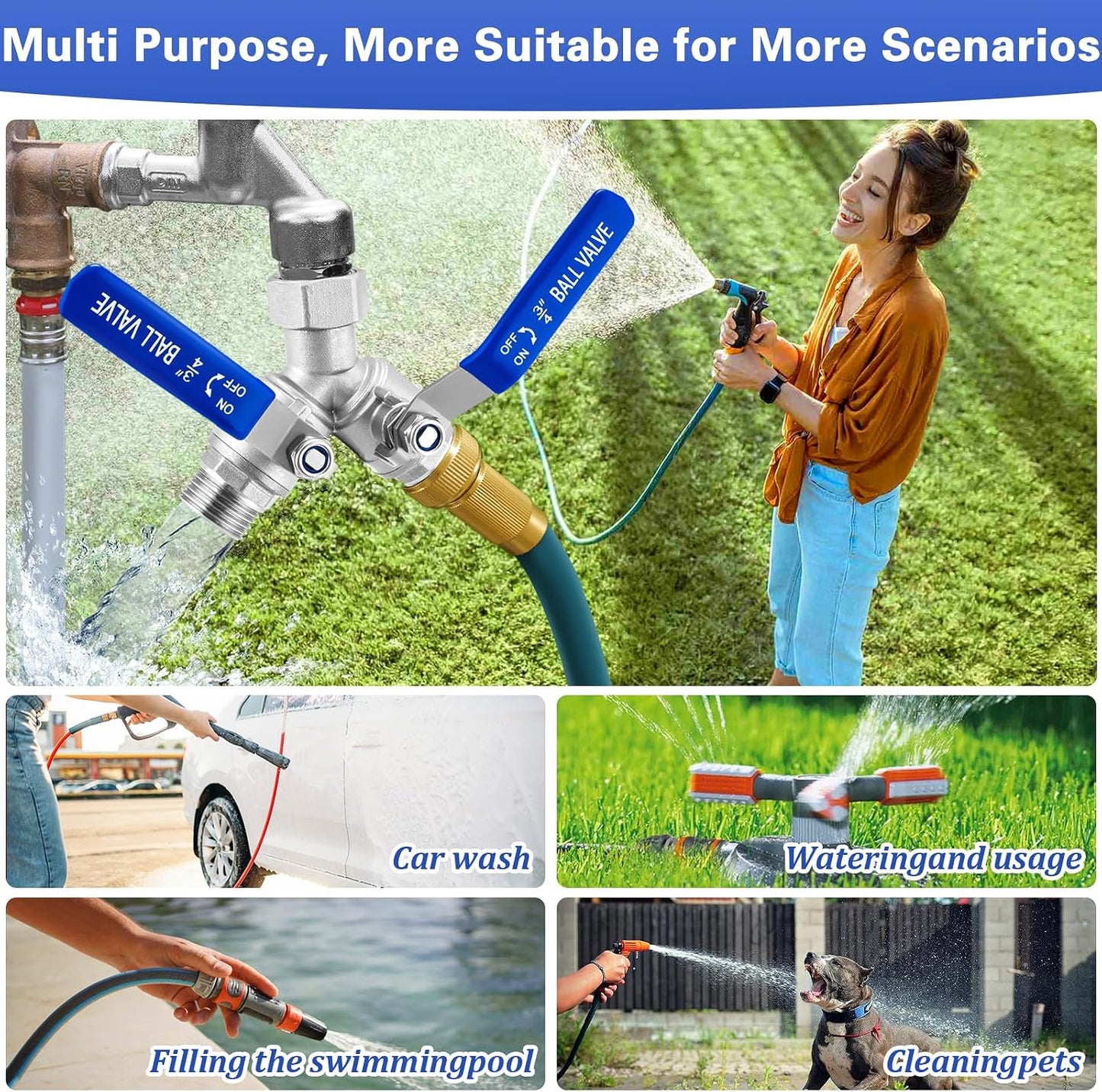 Garden Hose Splitter 3 Way, Heavy Duty 304 Stainless Steel Hose Splitter with Shut-off Valves, Full Flow Garden Water Hose Bib Spigot Splitter, 3/4'' GHT Thread Outdoor Faucet Splitter
