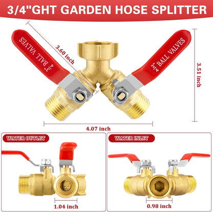 Garden Hose Splitter 3 Way, Heavy Duty 304 Stainless Steel Hose Splitter with Shut-off Valves, Full Flow Garden Water Hose Bib Spigot Splitter, 3/4'' GHT Thread Outdoor Faucet Splitter