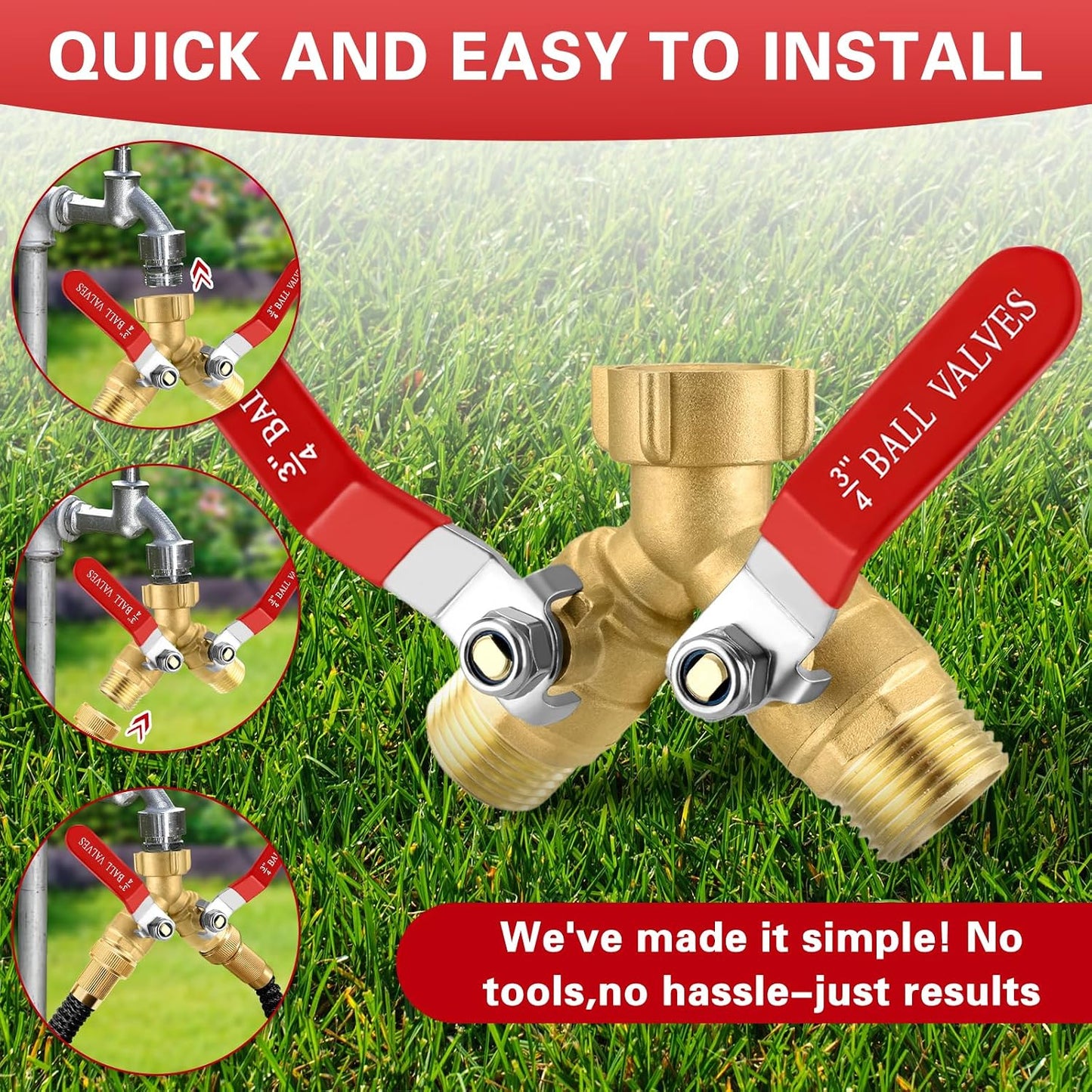 Garden Hose Splitter 3 Way, Heavy Duty 304 Stainless Steel Hose Splitter with Shut-off Valves, Full Flow Garden Water Hose Bib Spigot Splitter, 3/4'' GHT Thread Outdoor Faucet Splitter