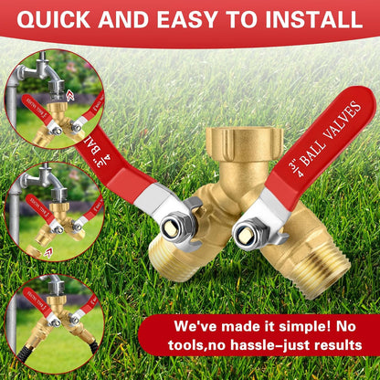 Garden Hose Splitter 3 Way, Heavy Duty 304 Stainless Steel Hose Splitter with Shut-off Valves, Full Flow Garden Water Hose Bib Spigot Splitter, 3/4'' GHT Thread Outdoor Faucet Splitter