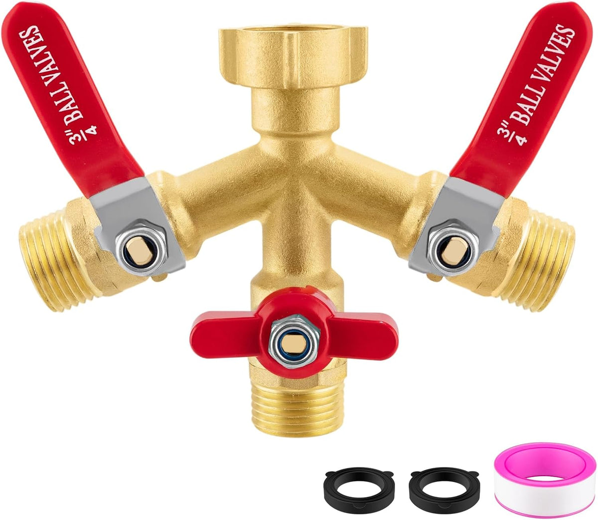 Garden Hose Splitter 3 Way, Heavy Duty 304 Stainless Steel Hose Splitter with Shut-off Valves, Full Flow Garden Water Hose Bib Spigot Splitter, 3/4'' GHT Thread Outdoor Faucet Splitter