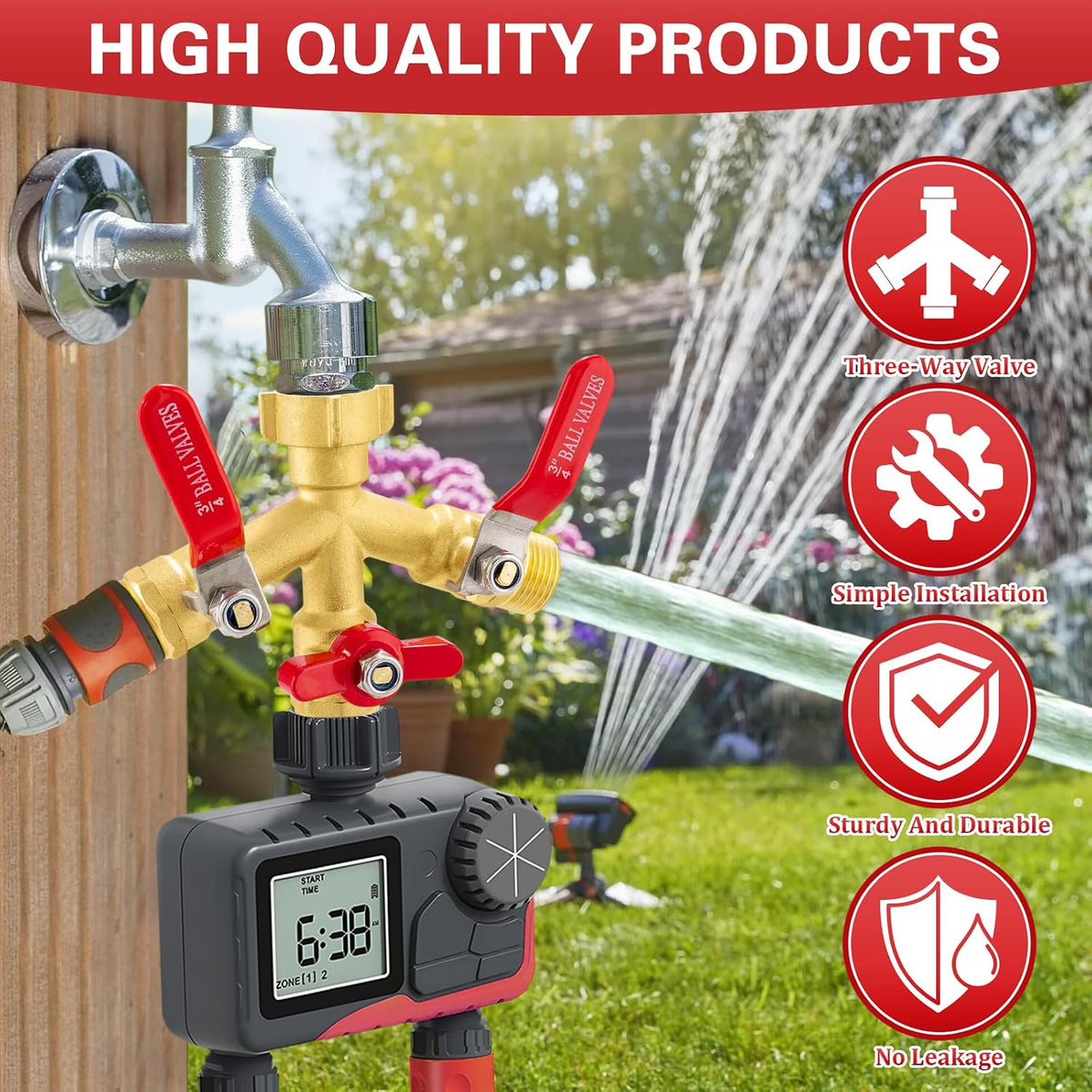 Garden Hose Splitter 3 Way, Heavy Duty 304 Stainless Steel Hose Splitter with Shut-off Valves, Full Flow Garden Water Hose Bib Spigot Splitter, 3/4'' GHT Thread Outdoor Faucet Splitter