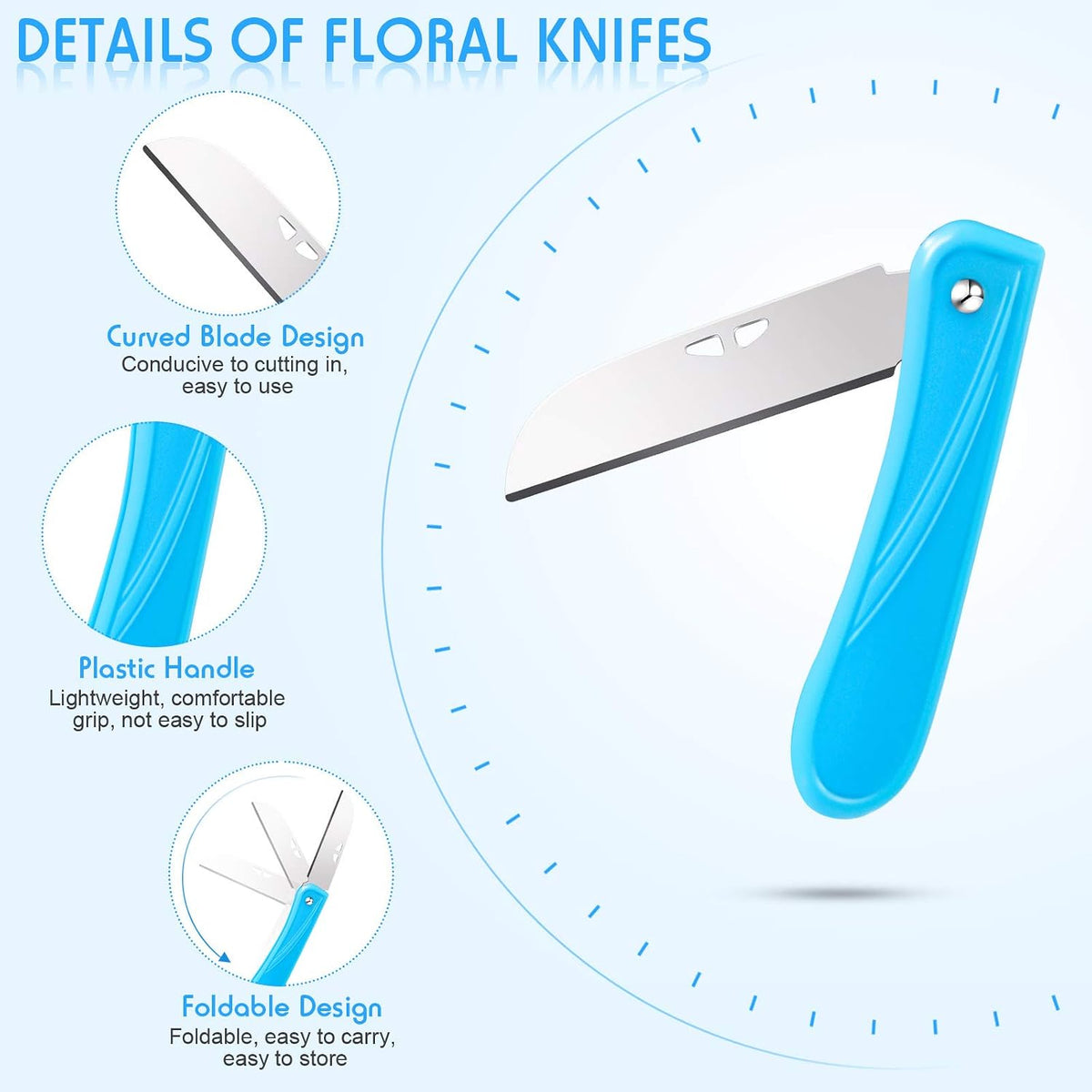 12 Pcs Floral Knife Pruning Knives Garden Hand Pruner Stainless Steel Blade Foldable Florist Knife with Blue Yellow Green Rose Red Cover, Pruner for the Garden Grafting